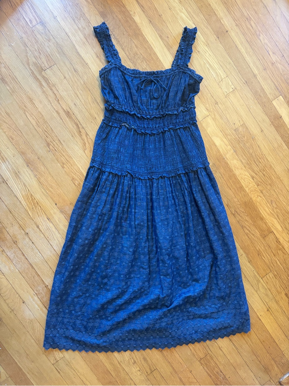 Gap x DOEN Blue Ruffle Eyelet Maxi Dress | Large